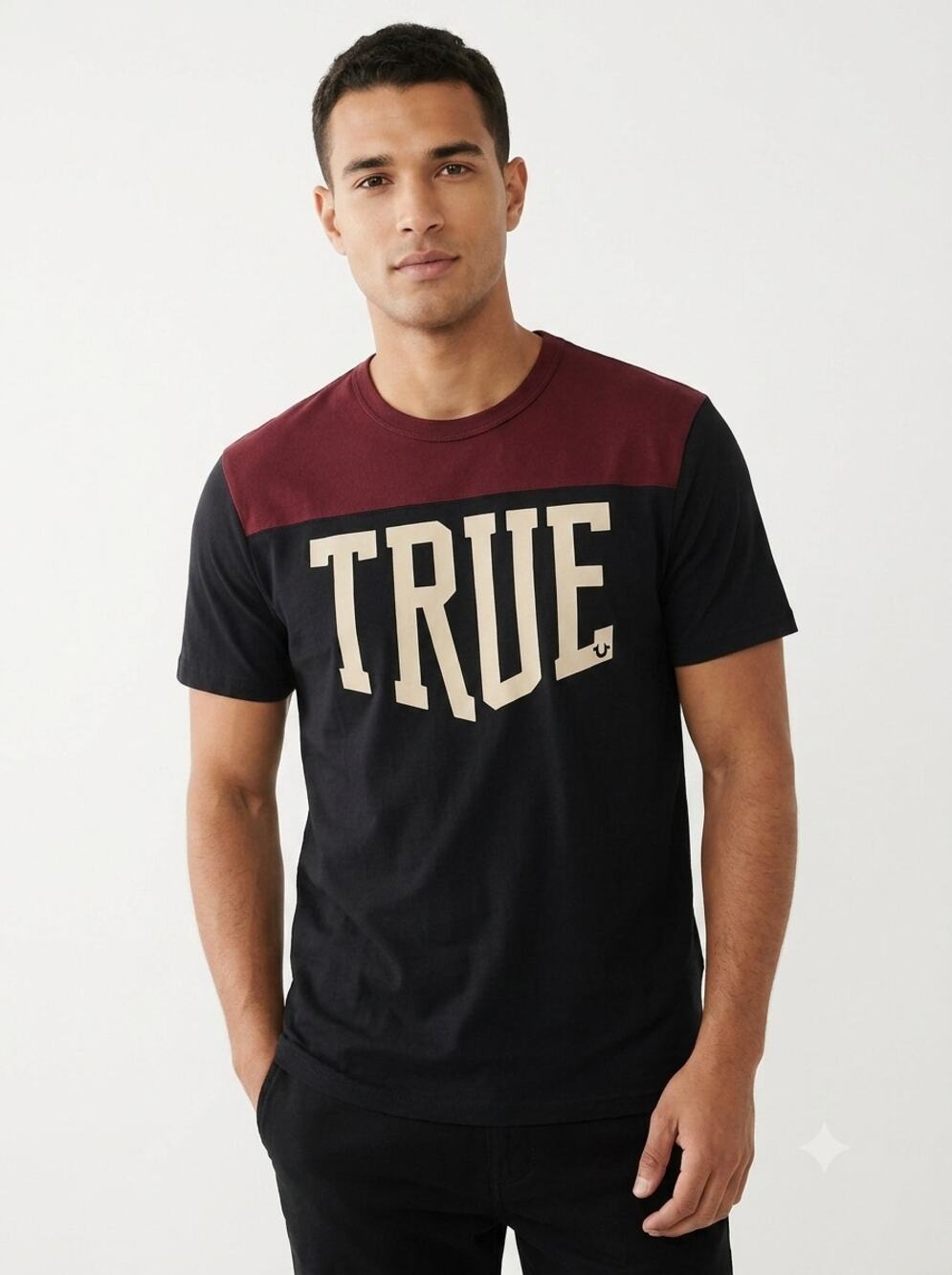 True Religion T-Shirt Mens XL Black Burgundy League Football 02 Graphic Logo Tee